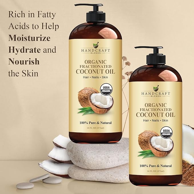 Handcraft Blends Organic Fractionated Coconut Oil | 100% Pure and Natural | Bath & Body Oil | Premium Grade Carrier Oil | Skin | Hair | Body | Massage | Hexane-Free | 16 Fl Oz