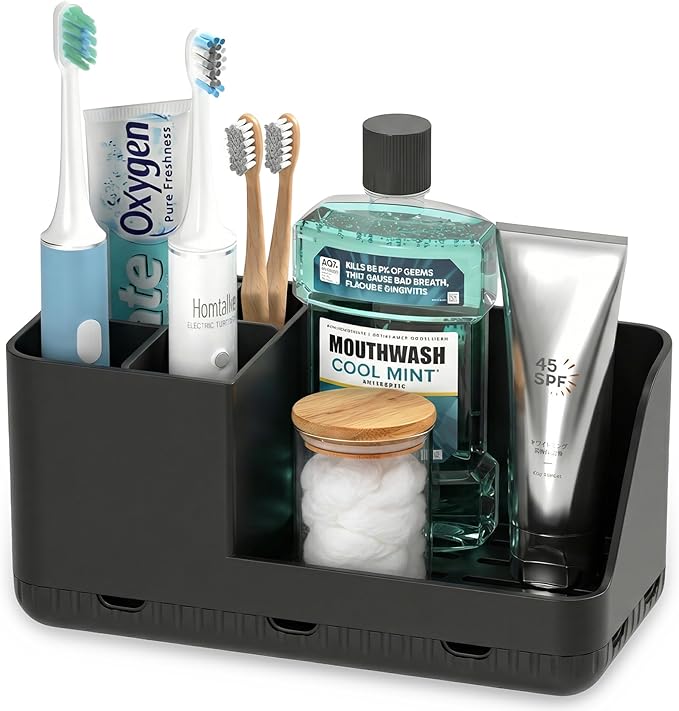 Homtalker Toothbrush Holders for Bathroom Counter - Detachable Bathroom Organizer and Storage Electric Toothbrush and Toothpaste Holder, Bathroom Decor Accessories for Countertop, Shower, Sink