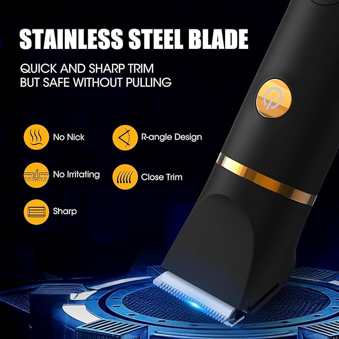 Qreeyx Manscape Body Trimmer for Men, 3 in 1 Men's Grooming Kit with Pubic/Nose Hair Trimmer & Ball Shaver for Nose/Balls/Groin/Legs/Chest Hair Removal, LED Display, IPX6 Waterproof, Gifts for Him Dad