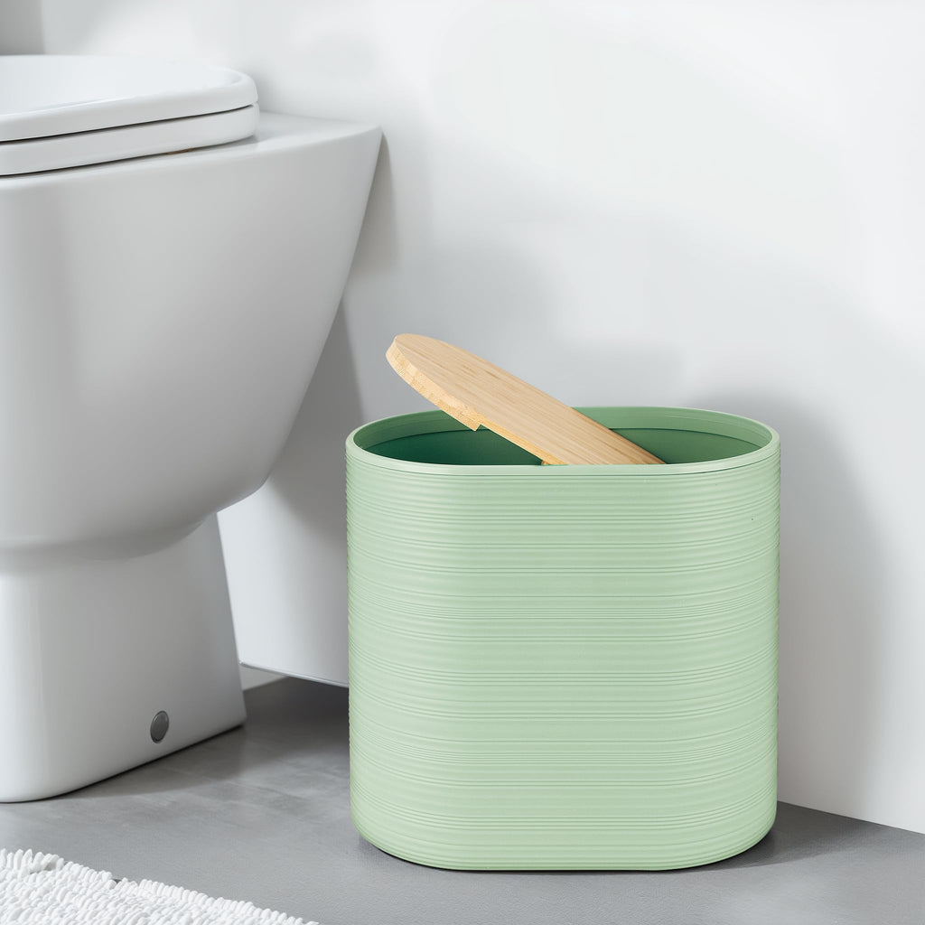 IMAVO Bathroom Accessory Set-11Pcs Green Bathroom Accessories Set with Trash Can,Soap Dispenser,Soap Dish,Toothbrush Holder,Toothbrush Cup,Toilet Brush Holder,Qtip Holder Dispenser with Labels