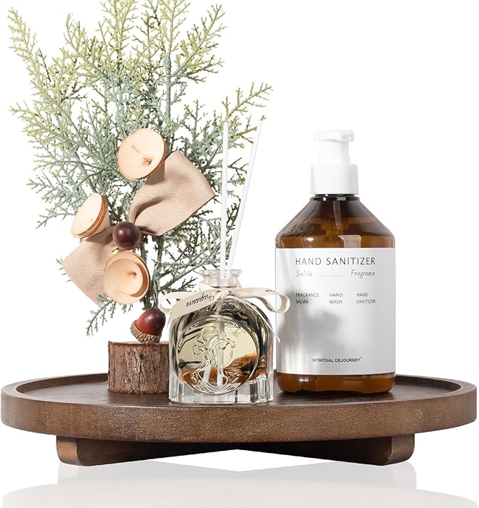 Round Decorative Tray Farmhouse Kitchen Decor Soap Dish, 12" Walnut