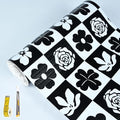 Drawer and Shelf Liner for Kitchen Cabinet,Non Adhesive Anti-Slip Double Layer PVC Waterproof Easy Clean for Dresser Bathroom Refrigerator with Knife Tape Measure(12 in X 10 Ft Black & White Flowers)