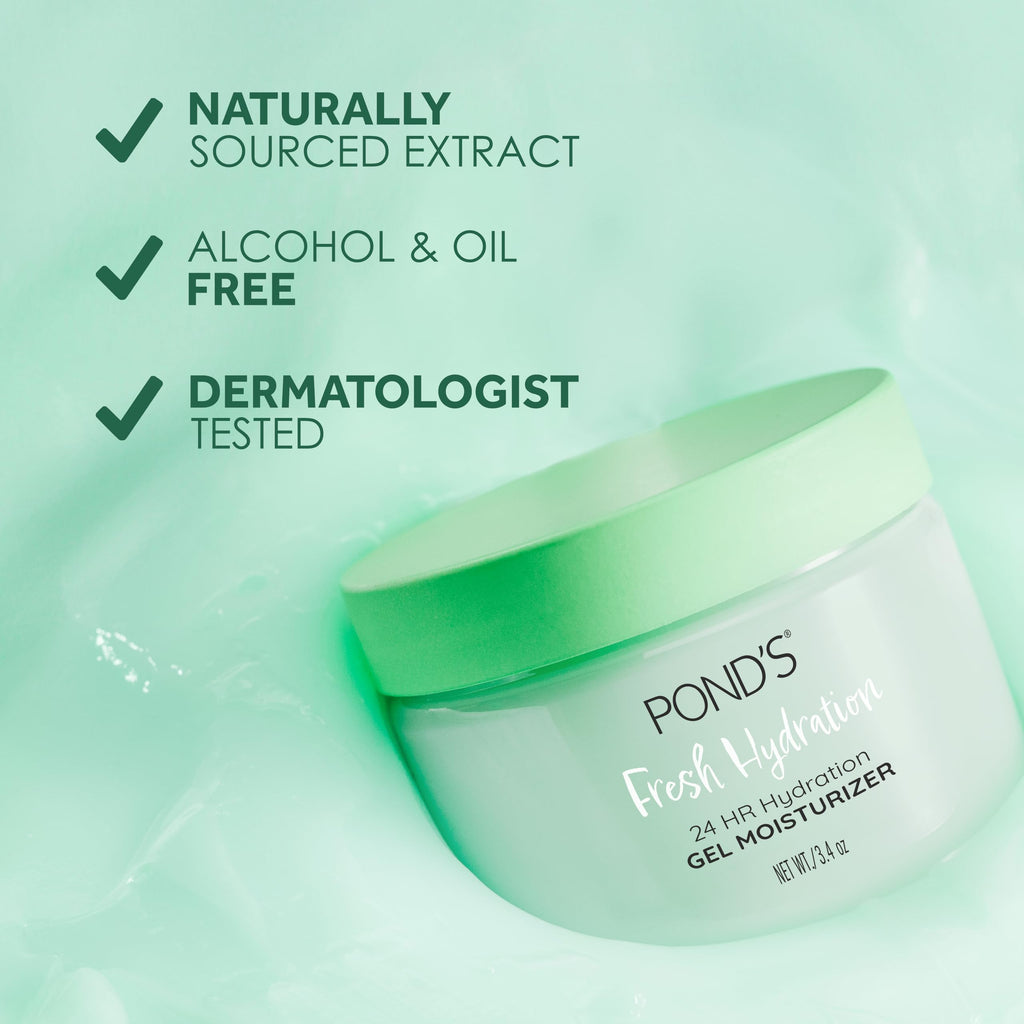 POND’S Fresh Hydration Gel Moisturizer, 24HR Hydrating Face Moisturizer with Aloe Vera Extract, Vitamin E & B3 Niacinamide, Alcohol-Free, Oil-Free, Dermatologist Tested, 3.4 oz