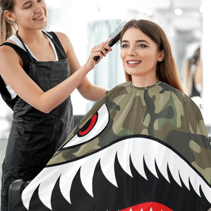 visesunny Barber Cape Flying Tiger Shark Camouflage Polyester Hair Cutting Salon Cape Apron Anti-Static Haircut Shaving Cloth Beard Shaving Bib Hairdressing Cape