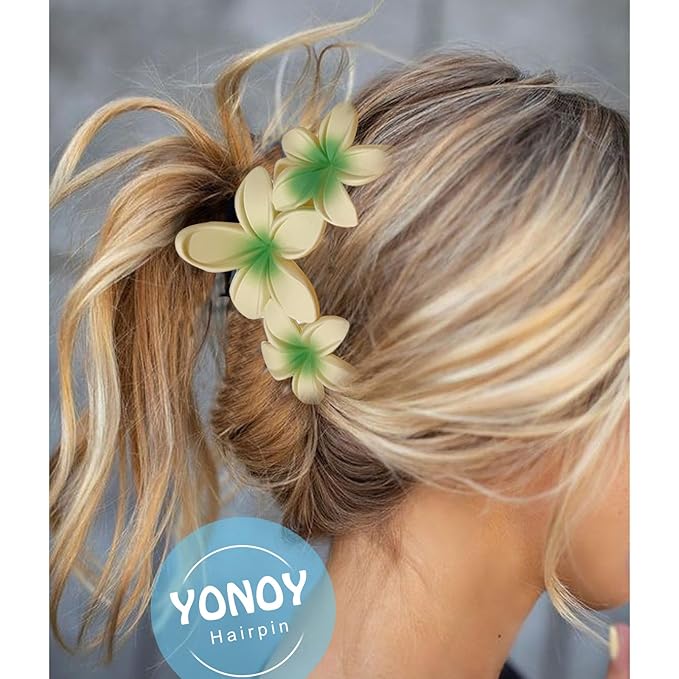 YONOY 6Pcs Flower Hair Clips for Women,Non-Slip Matte Flower Hair Clips for Women,Hawaiian Hair Flower Clip Large Plumeria Strong Hold Hair Claws Banana Cute Clip Beach Hair Accessories