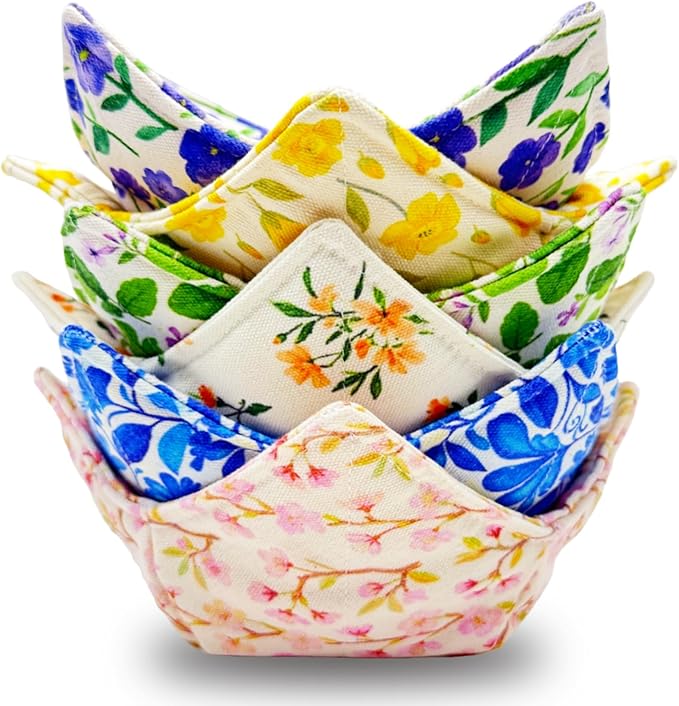 JounLoin Cotton Microwavable Bowl Cozy ，Set of 6，Microwave-Safe Hot Bowl Holders, Soup Bowl Cozy Hot Pads，Prevent Hand from Heat and Maintain Food Warm，Ideal Household Gift Store（B