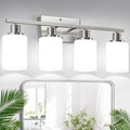 4-Light Bathroom Light Fixtures, Brushed Nickel Vanity Lights with Milk Glass Shades, Modern Bathroom Wall Lamp for Mirror Living Room Bedroom Porch