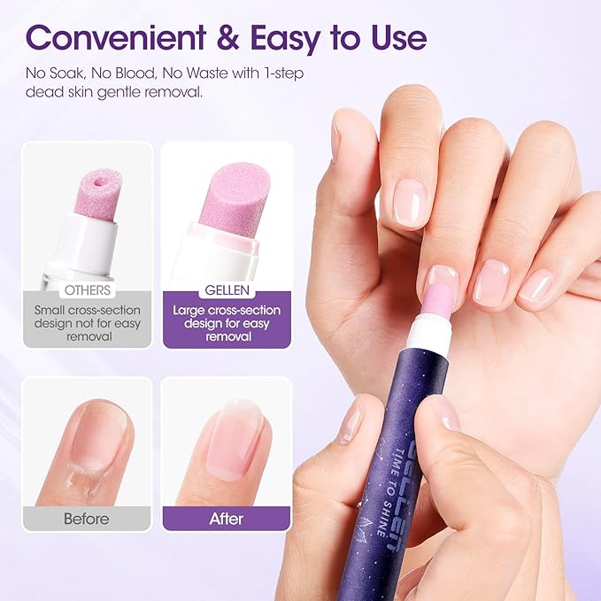 Gellen 4-in-1 Cuticle Pusher Pen with Micro-Dosing Oil, Cuticle Remover & Cuticle Oil Pen for Softening & Hydrating Nails, Ceramic Nail Pusher Tool for Exfoliation, Home Salon Manicure Cuticle Pen