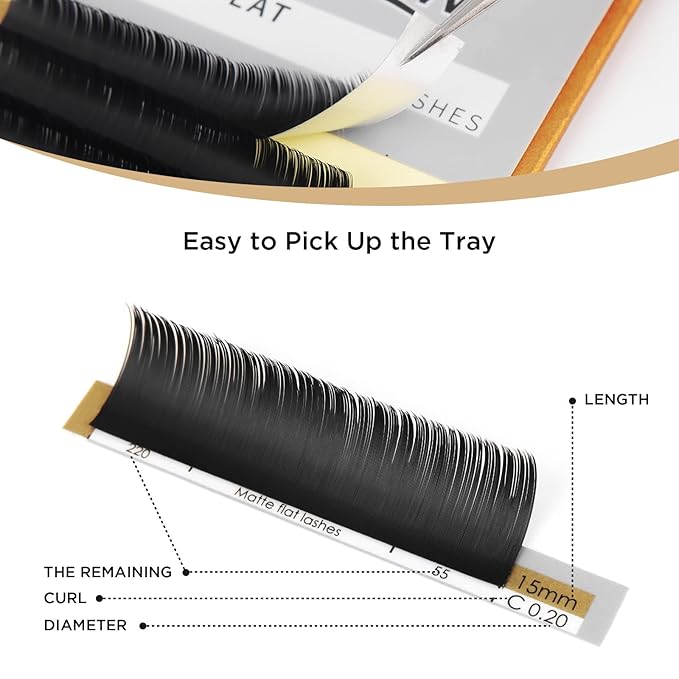 LASHVIEW Eyelash Extensions,Ellipse Flat Eyelash Extensions 0.15mm C Curl 8mm, Black,Individual Lashes,Super Matte Extremely Soft Professional Salon Use