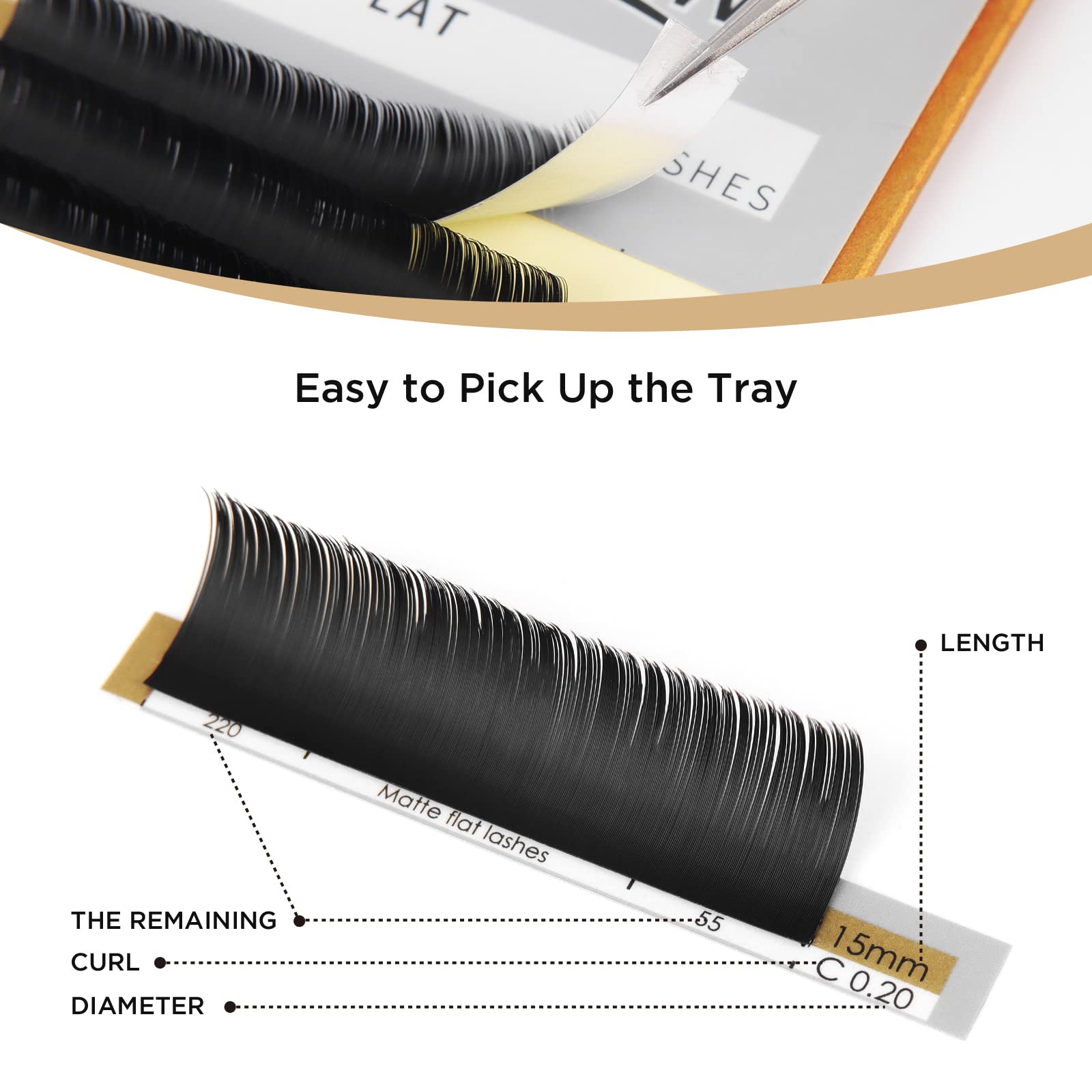 LASHVIEW Eyelash Extensions,Ellipse Flat Eyelash Extensions 0.15mm C Curl 8mm, Black,Individual Lashes,Super Matte Extremely Soft Professional Salon Use