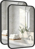 Pocetry 2-Pack 24x30 Inch Matte Black Rounded Rectangle Vanity Mirrors