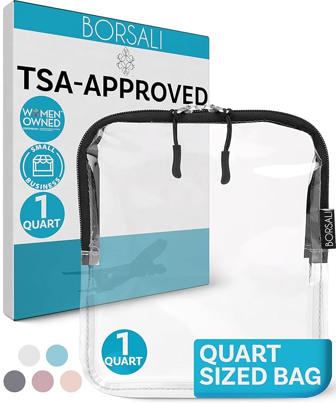 BORSALI TSA Approved Toiletry Bag Clear Quart Size