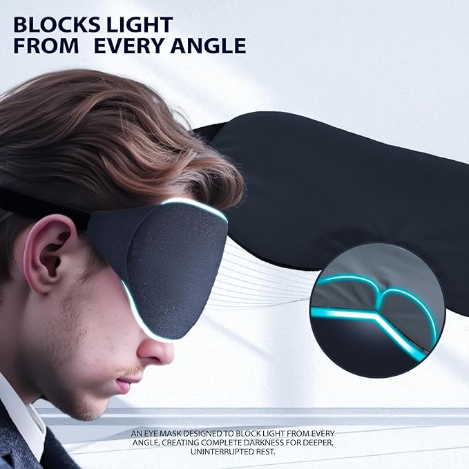 ZLZQER Cool Touch Cotton Eye Sleep Mask for Men & Women, Soft Breathable Flexible Fit for Side Sleepers, Adjustable Light Blocking Mask for Sleeping, Airplane Travel & Naps (Black)