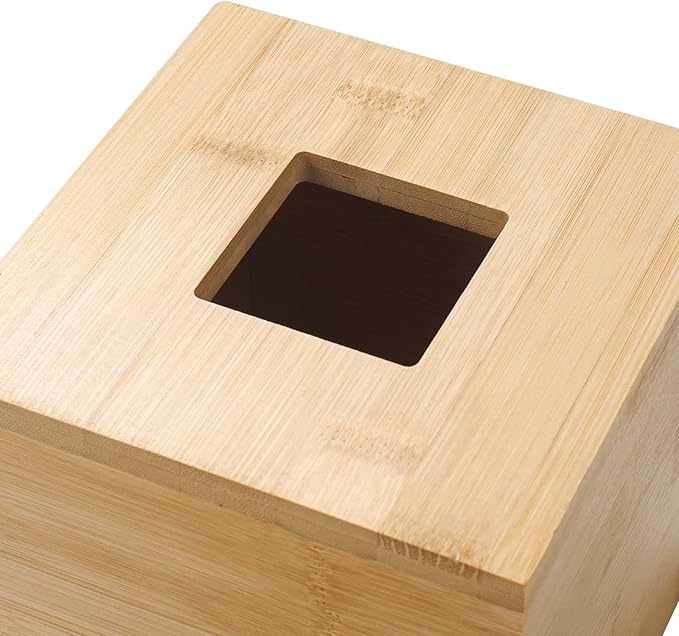 Tissue Box Cover, Square Tissue Box Holder, Bamboo Facial Paper Holder for Bathroom, Bedroom, Dinner Table, Office (1 Pack, 5.7 x 5.7 x 5.7 inch)