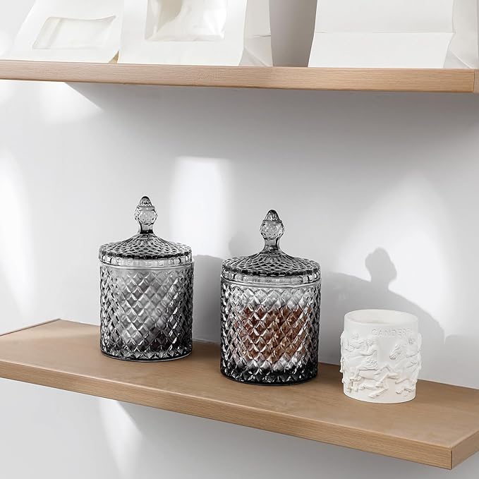 rejomiik Qtip Holder Apothecary Jars with Lid, Thick Glass, Gray