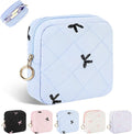 Playexen Period Bag for Teen Girls, Quilted Sanitary Napkin Storage Bag, Cute Bow Tie Menstrual Pad Pouch Tampon Holder (Blue)