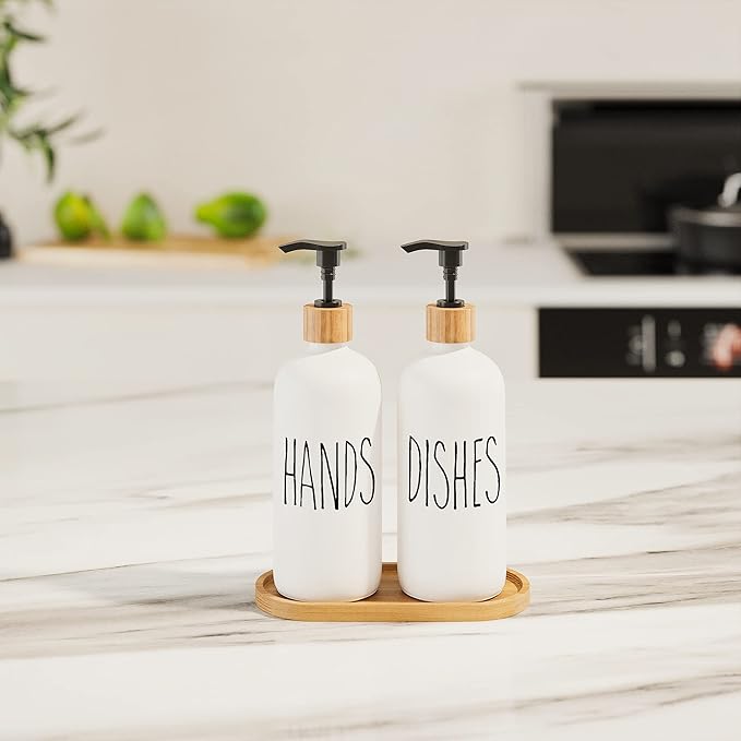 Dish Soap Dispenser for Kitchen,Glass Hand Soap Dispenser, Modern Farmhouse Decorfor Bathroom,Kitchen Decor