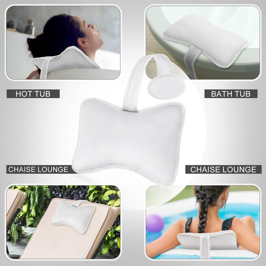 2 Pcs Hot Tub Spa Pillows for Outdoor Indoor Inflatable Bathtub 10.62 x 8.26 Inch Universal Hot Tub Accessories Patio Lounge Chair Headrest Neck Support with Adjustable Hook for Spa Bathtub (White)