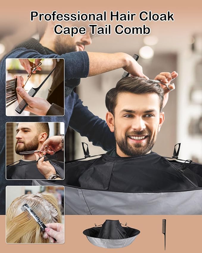 Lictin Hair Cloak - Black Waterproof Foldable Barber Cape Apron, Professional Haircut Cape with 1PCS Comb