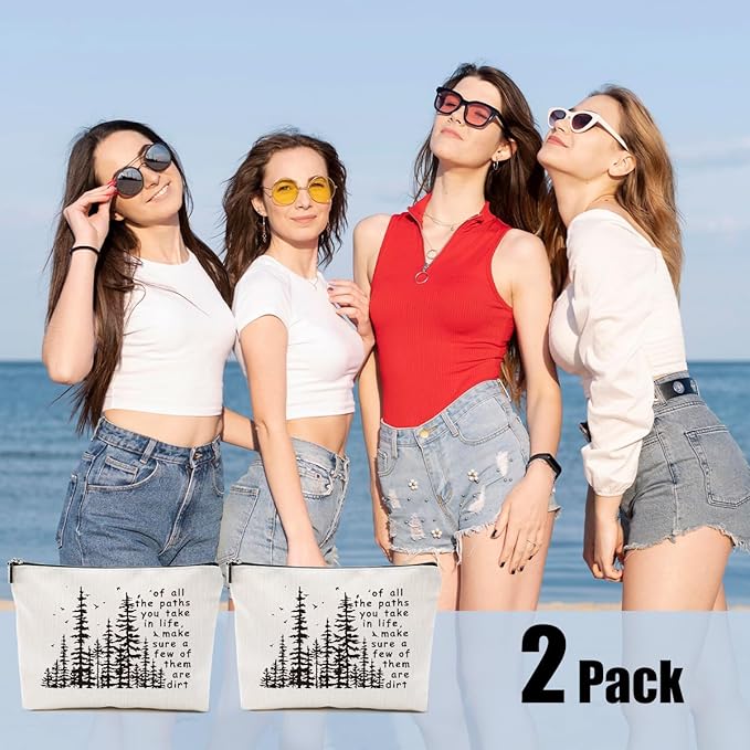 DHKG 2pcs Camping Gifts for Women Makeup Bag, Travel Essential Cosmetic Bag Camping Essentials Inspirational Gifts for Women Female Girls Sister BFF Nature Lover, Glamping Toiletry Bags