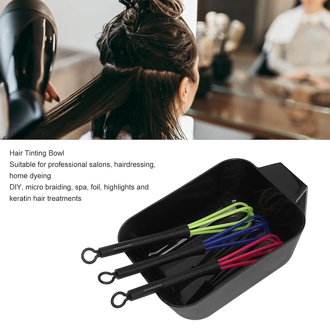 Professional Hair Tinting Bowl Mixing Kit - Color Application Tool for Salon and Home Use, Versatile and Ergonomic Design 1 X Hair Tinting Bowl and 3 X Mixer Hair Tinting Whisk