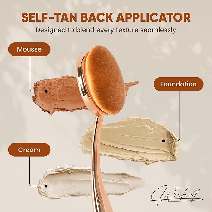 WISHAR Self-Tan Applicator - Self Tanner Brush for Back - Body and Face Kabuki Brush for Fake Tan, Lotion, Makeup, and Sunscreen, Back Applicator for Sunless Tanner and cream