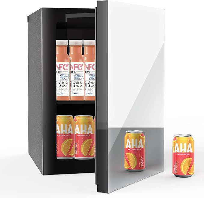 Stopsad 24 Can Freestanding Beverage Refrigerator, 0.9 Cu. Ft Mini Fridge with Mirror Front Door and Countertop Skincare Fridge, Small Refrigerator with Adjustable Shelves for Soda, Beer or Wine