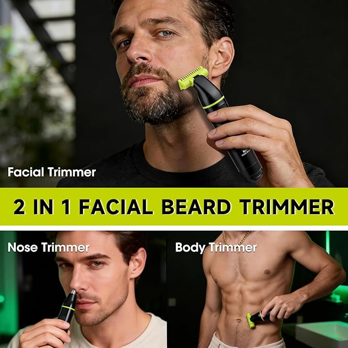 Lanumi 2 in 1 Men's Grooming Kit, Cordless Rechargeable Beard Trimmer, IPX7 Waterproof Electric Razor for Nose Ear Body Hair Trimmer