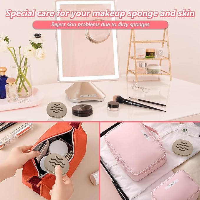 2PCS TIKIUKI Makeup Sponge Holder Beauty Blender Bolder Makeup Sponge Case Breathable Make Up Sponge Case Essentials Suitable for Business or Travel（Khaki+Gery）
