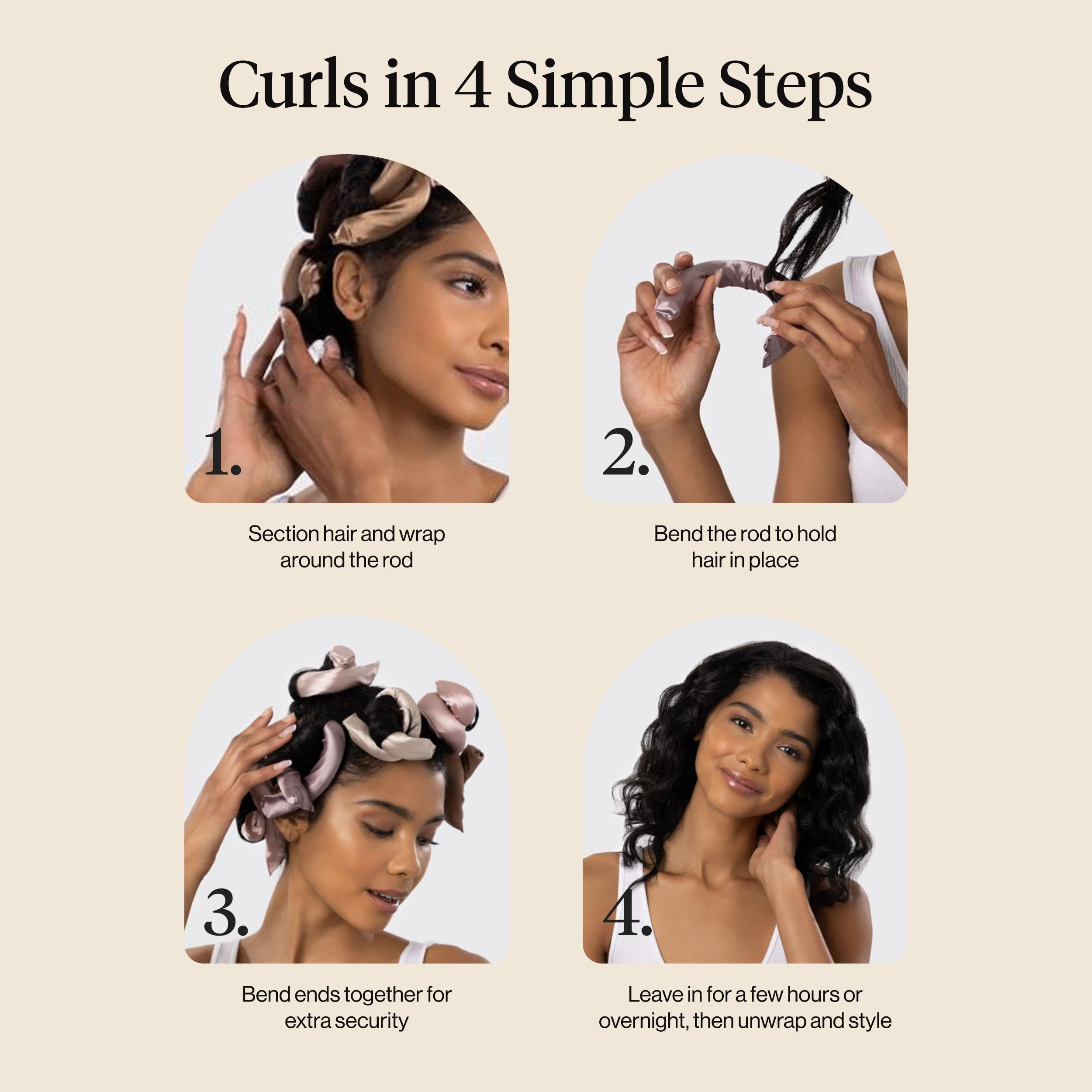 Kitsch Satin Flexi Rods, Heatless Curling Rods - No Heat Curls Overnight, Comfortable Hair Curlers to Sleep In for Frizz-Free and No Heat Damage Styling - 6pcs, Rosewood