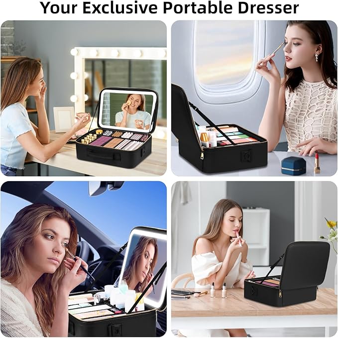 Suupvaor Upgraded Large Travel Makeup Bag with LED Mirror, 15” Makeup Case