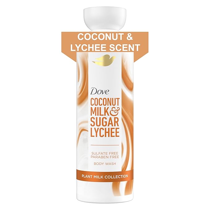 Dove Plant Milk Body Wash Coconut & Lychee, 17.5 fl oz I Plant milk body wash with coconut milk blend and tropical lychee scent for soft, moisturized and healthy-looking skin