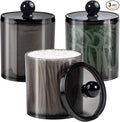 SheeChung 3 Pack Qtip Holder,Apothecary Jars with Lids, Cotton Round Holder with Labels,Minimalist Shatterproof Bathroom Organizer Set for Cotton Swabs,Balls,Pads,Bathroom Accessories (Black)