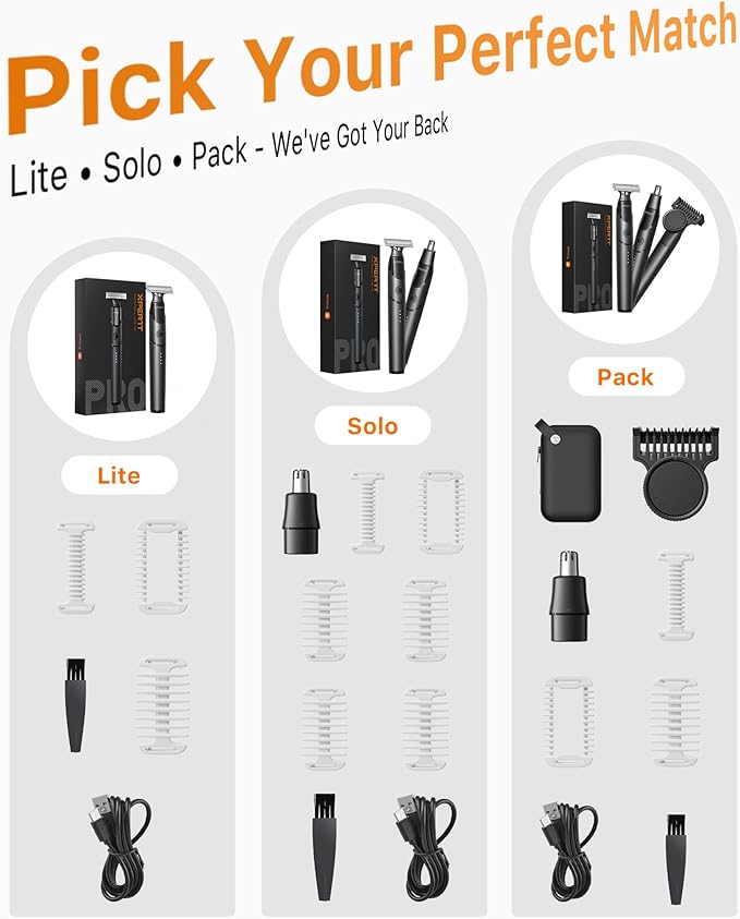 [2026 Upgraded] Beard & Nose Hair Trimmer Kit, [All-in-One] 12 in 1 Rotating Comb, Travel Body Hair Electric Shaver for Men, USB-C Fast Charging, Painless Razor Waterproof Wet/Dry, Black(Pack)