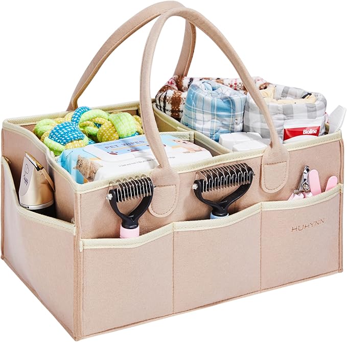 HUHYNN Pet Grooming Tote Bag, Dog Grooming Supplies Organizer Bag, Dog Grooming Bag for Travel Outdoor(BAG ONLY) (Khaki)