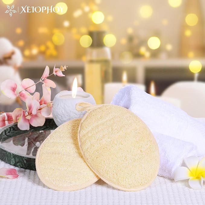 Xeiophoy 2PCS Natural Exfoliating Loofah Body Scrubber, Premium Loofah Exfoliating Body Scrubber for Bath, Made with Natural Shower Loofah Sponge, Shower Exfoliator for Women and Men