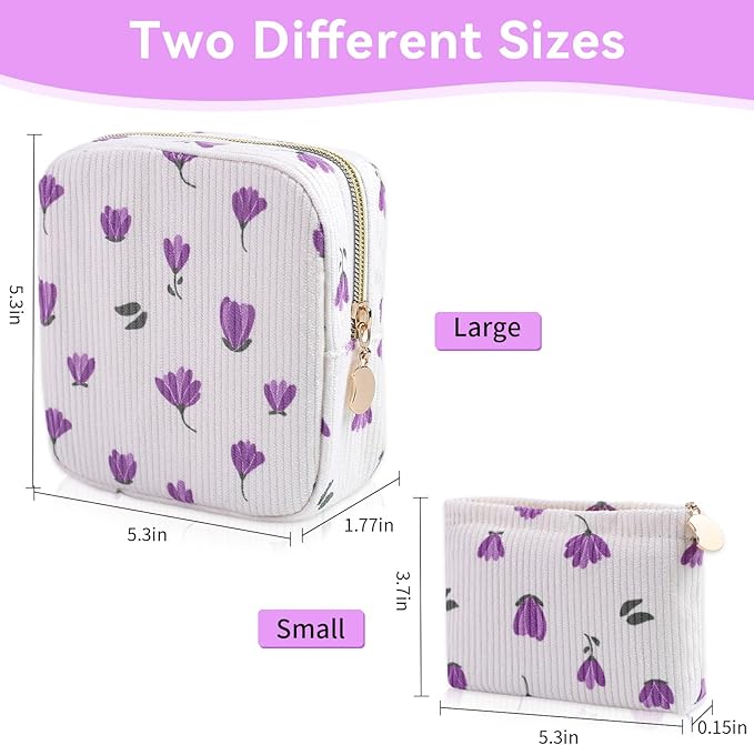 2-Pack Period Bag for Women Girls, Portable Corduroy Sanitary Napkin Storage Bag Period Pouch Small Discreet Menstrual Pouch, Sanitary Pads Bag Period Kits Tampons Holder for First Period