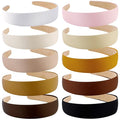Wecoe Satin Headbands for Women and Girls - 10 Pack 1.3 Inch Wide Non-Slip Fashion Headbands in Neutral Colors, DIY Holiday Hair Accessories