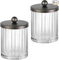Amolliar Apothecary Jars Bathroom Vanity Storage Organizer Set, Countertop Canister with Stainless Steel Lid & Cute Stickers, Qtip Holder Dispenser for Cotton Swabs, Balls, Makeup Pads(Bronze, 2 Pack)