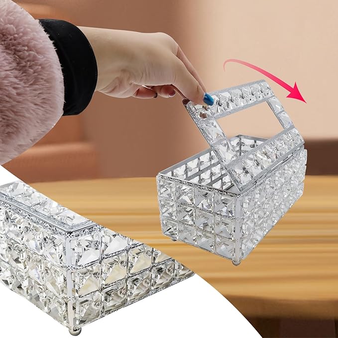 Geesatis Tissue Box Cover,Rectangle Tissue Box Holder,Silver8''x4.5''x3.5''