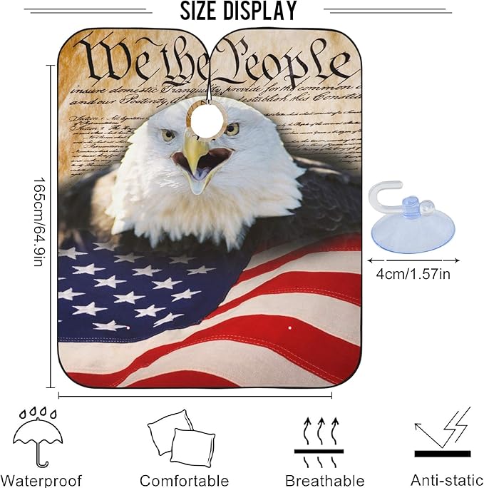 Visesunny Barber Cape with American Flag & Bald Eagle - Polyester Hair Cutting Salon Apron & Bib