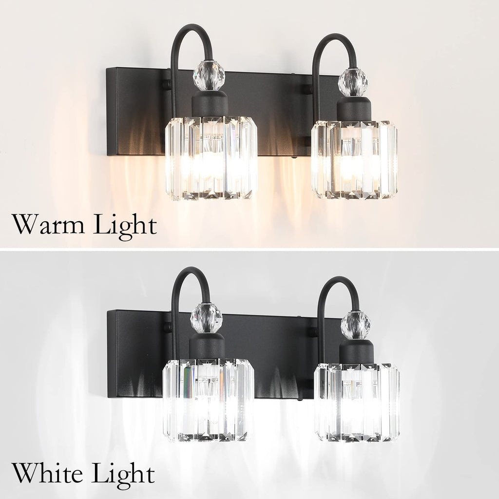 Ralbay Modern Vanity Lights - 2-Light Black Crystal Bathroom Wall Fixtures