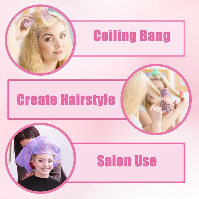 WILLBOND 4 Pcs Long Hair Rollers for Bangs Aluminum Core Curlers Thermal Self Grip Roller for Long and Medium Hair Women Hairstyle(4.7 x 2 Inch,Light Pink)