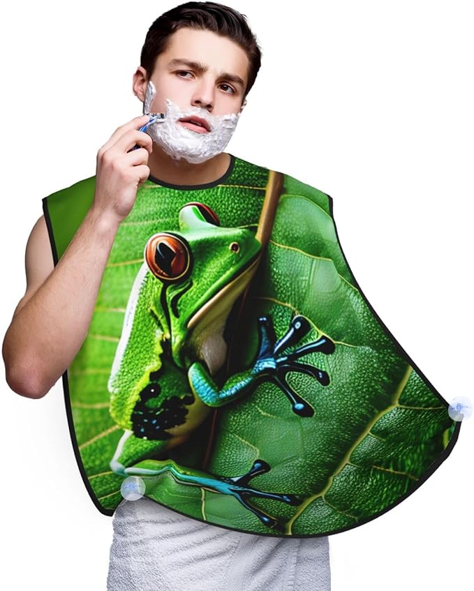 NOUZU Frog Leaves Print Beard Bib Apron For Men, Beard Hair Catcher For Men Shaving Trimming,Beard Cape Cloth