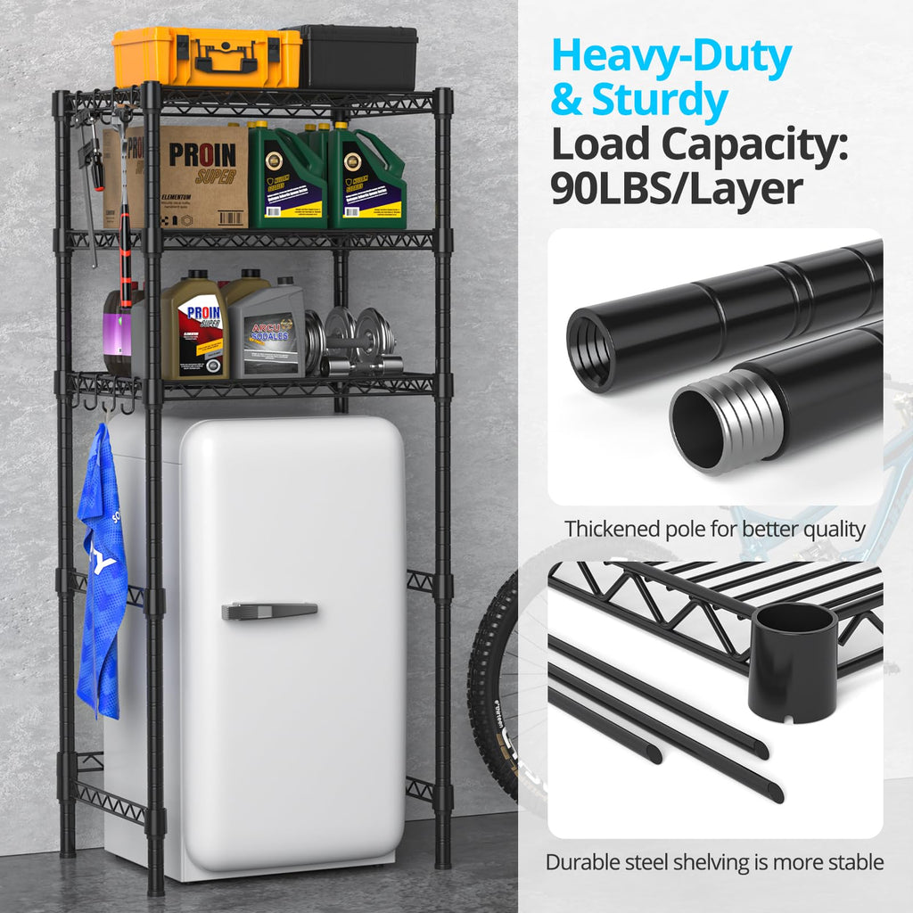Hodonas Adjustable Mini Fridge Stand, Black, 26.58" W x 20.28" D x 65.56" H