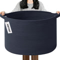 65L Large Blanket Basket,19.7" L x 19.7" W x 13" H Rope Woven Baskets with Handles, Toys Storage Bins,Laundry Basket Perfect for Living Room, Nursery,Bedroom,Home Organization,Dark Blue