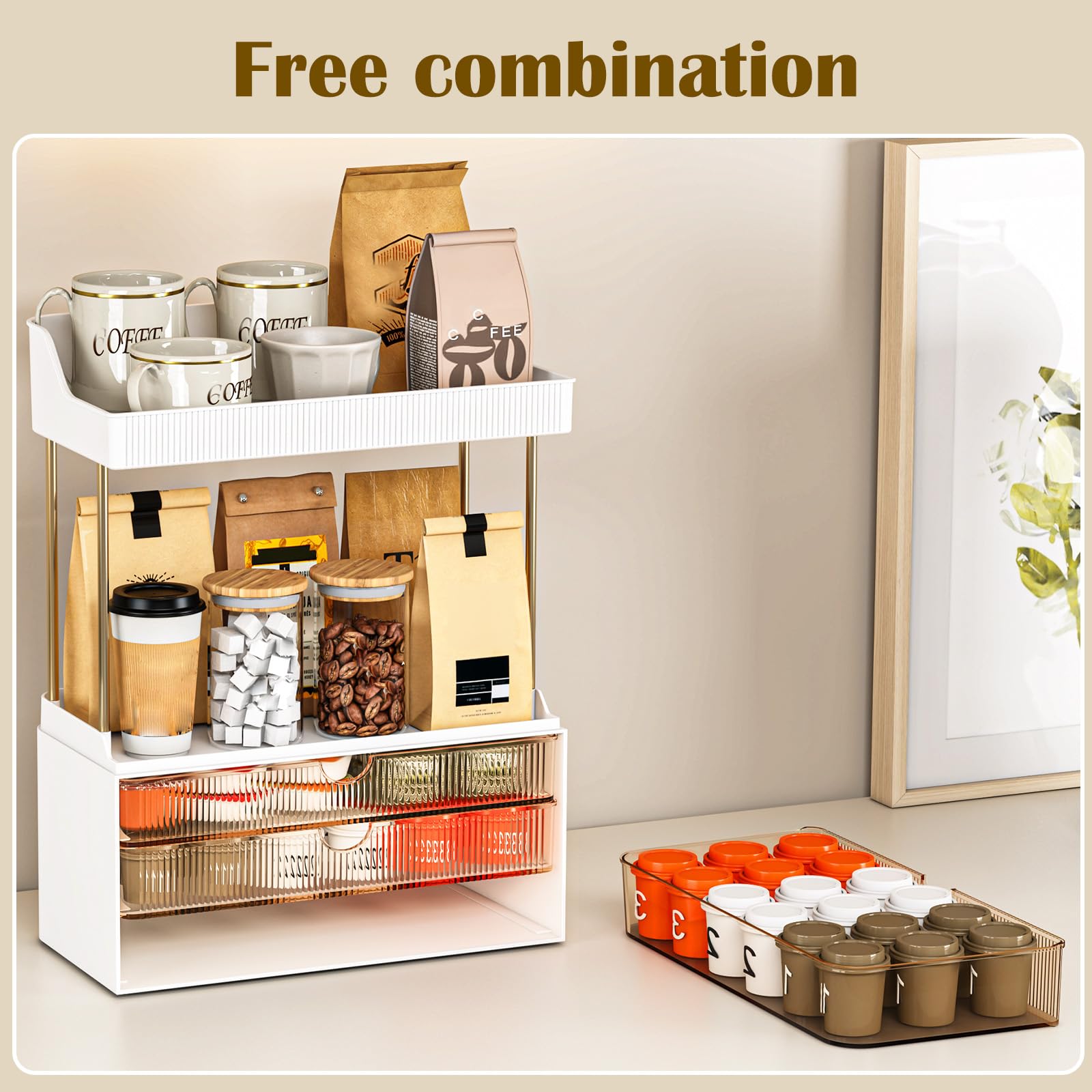 caktraie Bathroom Organizers and Storage - 3 Drawers 2 Tier Makeup Organizer, Cosmetic Storage Drawer for Dresser Countertop and Bathroom Vanity for Large Skincare, Perfume, Amber