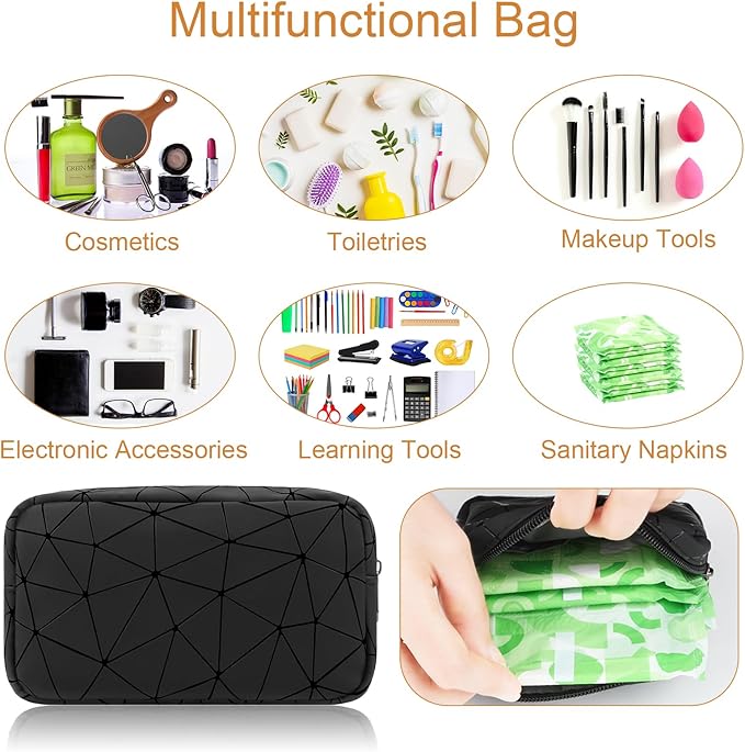 Likesing Period Bag for Teen Girls, Leather Sanitary Napkin Storage Bag, Portable Menstrual Pad Bag Period Pads Pouch, Small Make Up Bags(Black)