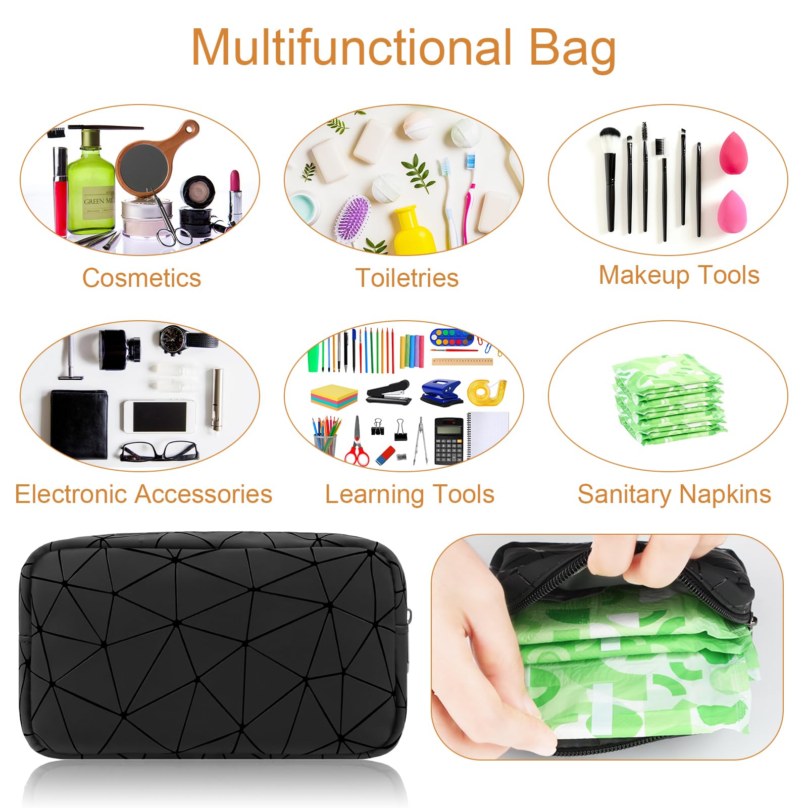 Likesing Period Bag for Teen Girls, Leather Sanitary Napkin Storage Bag, Portable Menstrual Pad Bag Period Pads Pouch, Small Make Up Bags(Black)