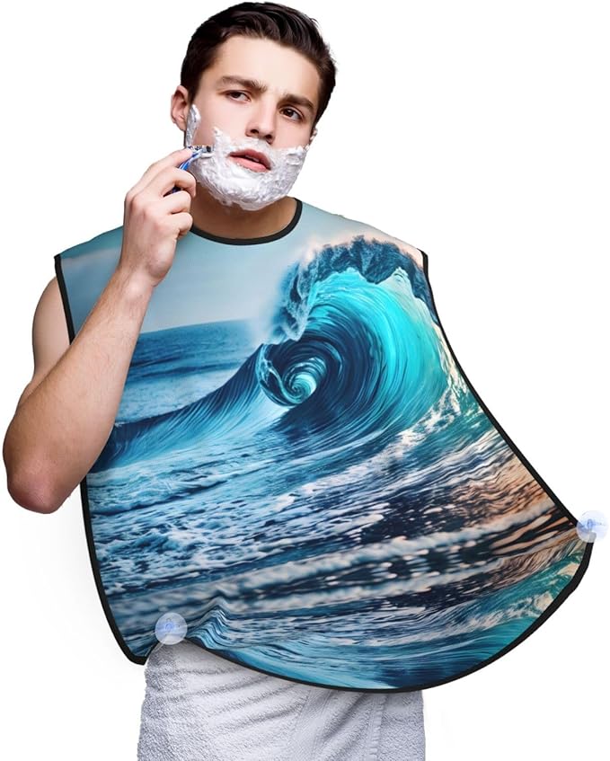 Ocean Sea Wave Print Beard Bib Apron For Men, Beard Hair Catcher For Men Shaving Trimming,Beard Cape Cloth